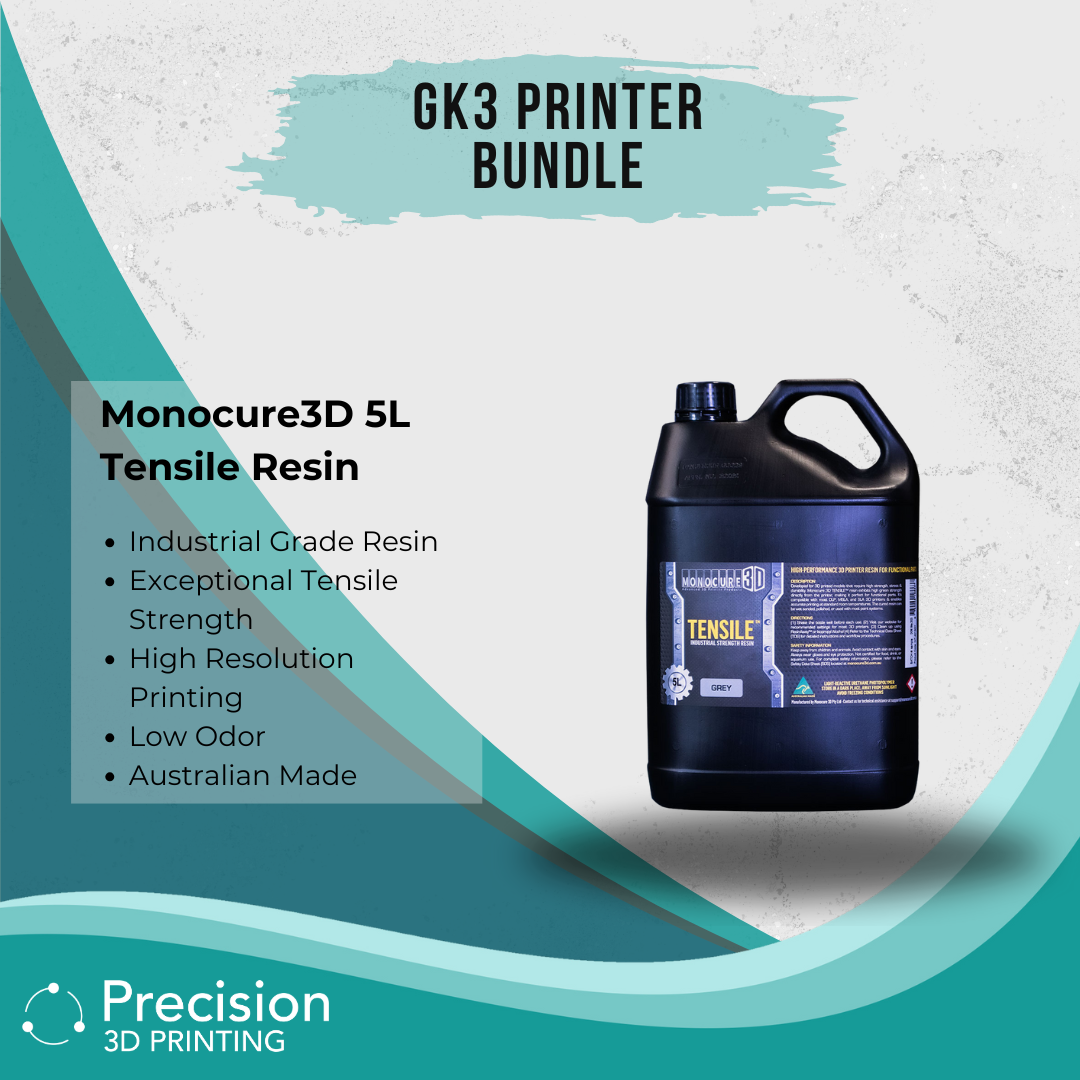 Uniformation GK3 Ultra Printer Bundle highlighting the Monocure3D 5L Tensile Resin