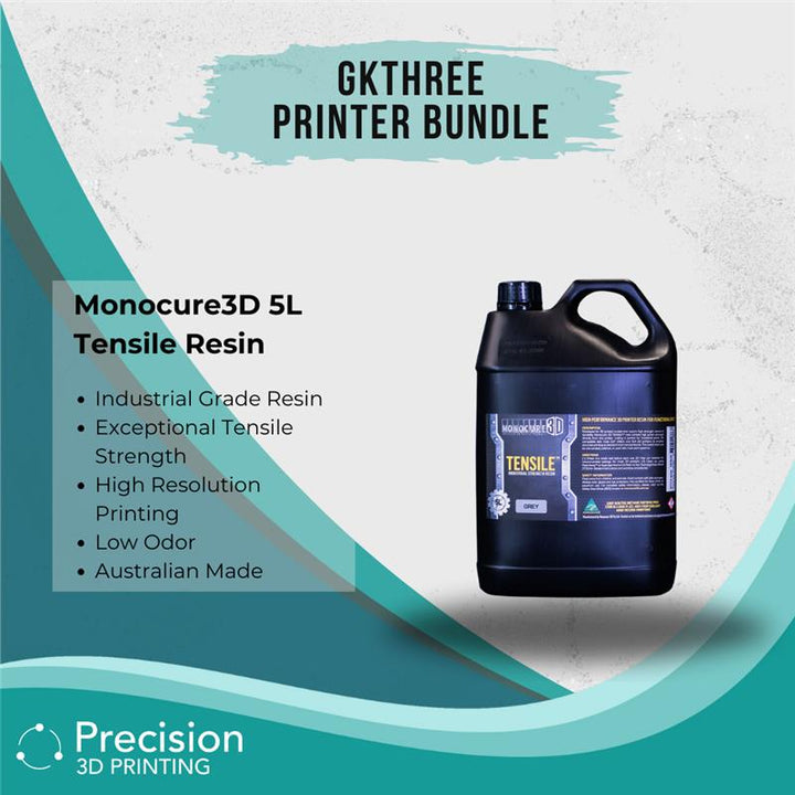 Monocure3D Tensile Resin, 5L capacity, perfect for Australian resin 3D printers.